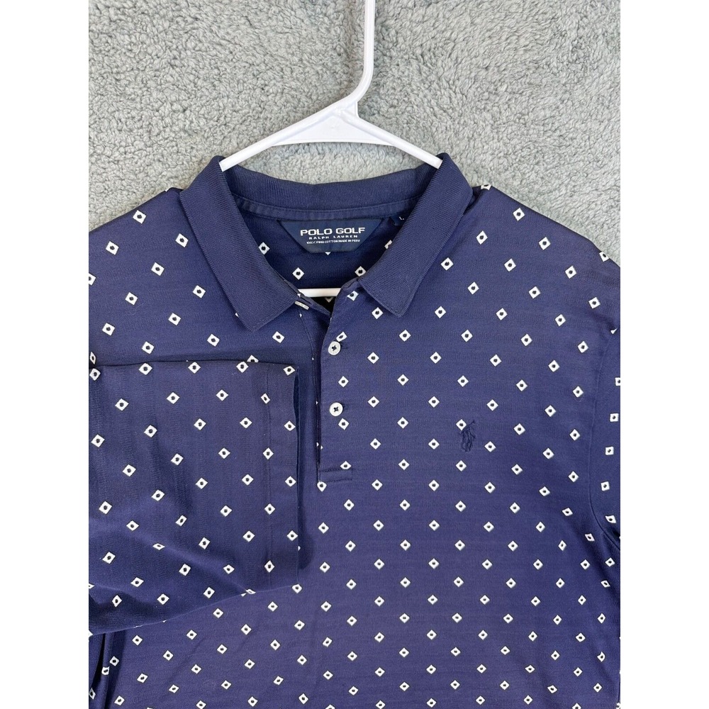 Polo Golf Shirt Ralph Lauren Men's Large Blue Geometric Performance Short Sleeve